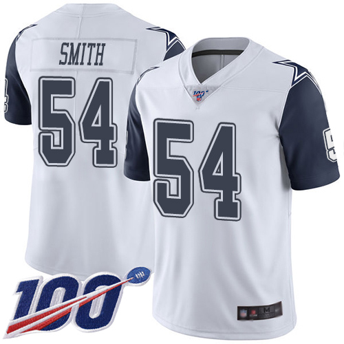 Men Dallas Cowboys Limited White Jaylon Smith #54 100th Season Rush Vapor Untouchable NFL Jersey